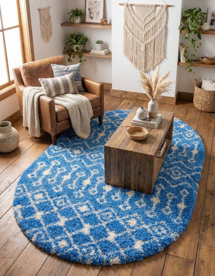 Detail image of 5' 3 x 8' Moroccan Trellis Shag Oval Rug