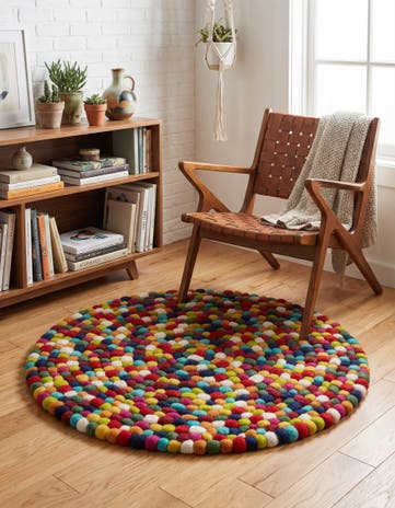 Felt Ball Wool Round Rug
