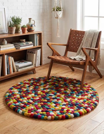 Felt Ball Wool Round Rug