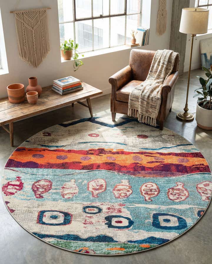 7' x 7' Washable Vivid Round Rug