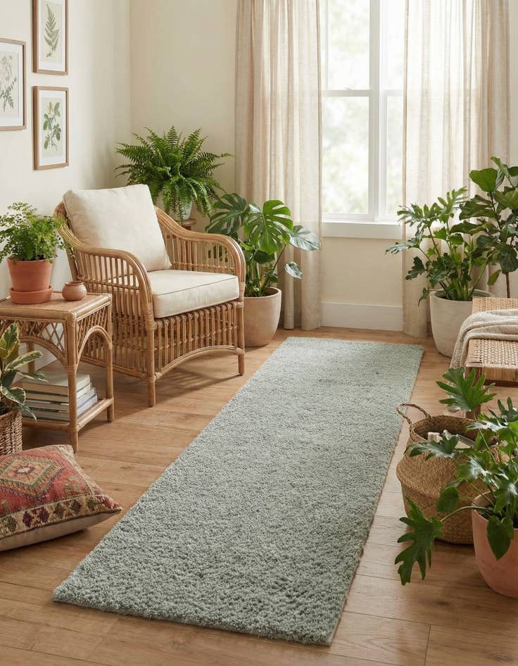 Detail image of 2' x 6' 9 Solid Shag Runner Rug