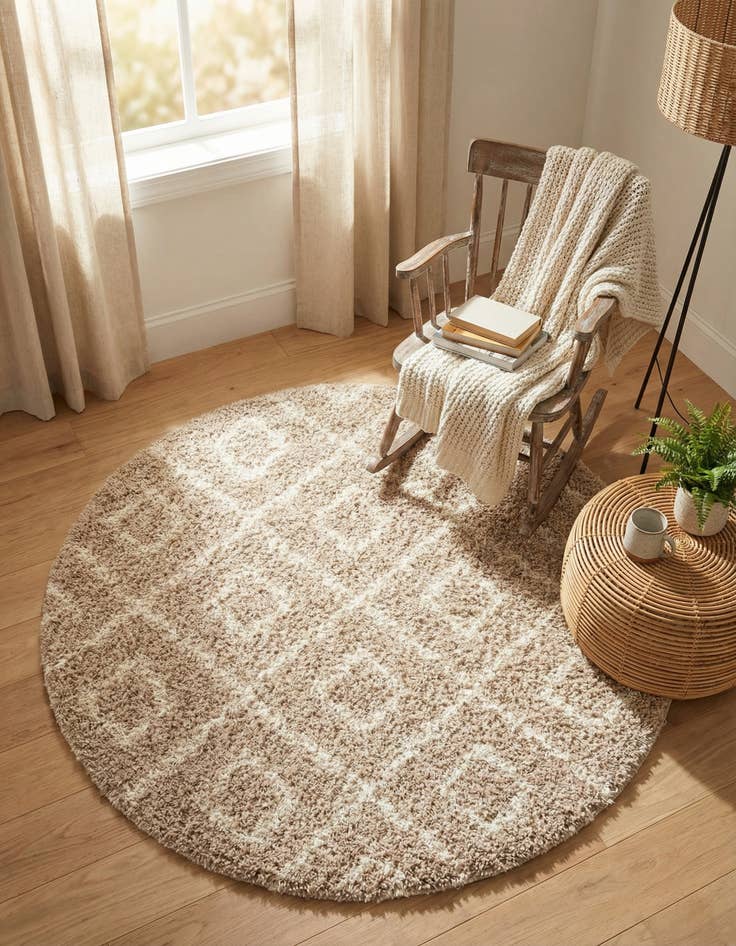 Detail image of  5' 3 x 5' 3 Lattice Shag Round Rug