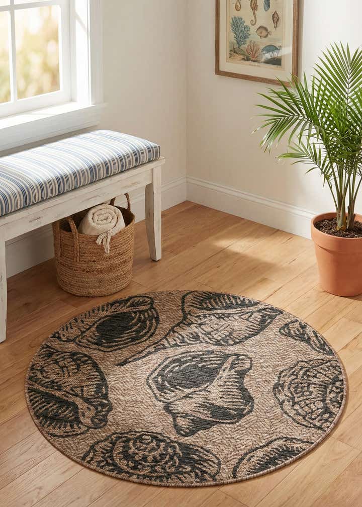 3' x 3' Easy-Clean Coastal Indoor / Outdoor Round Rug