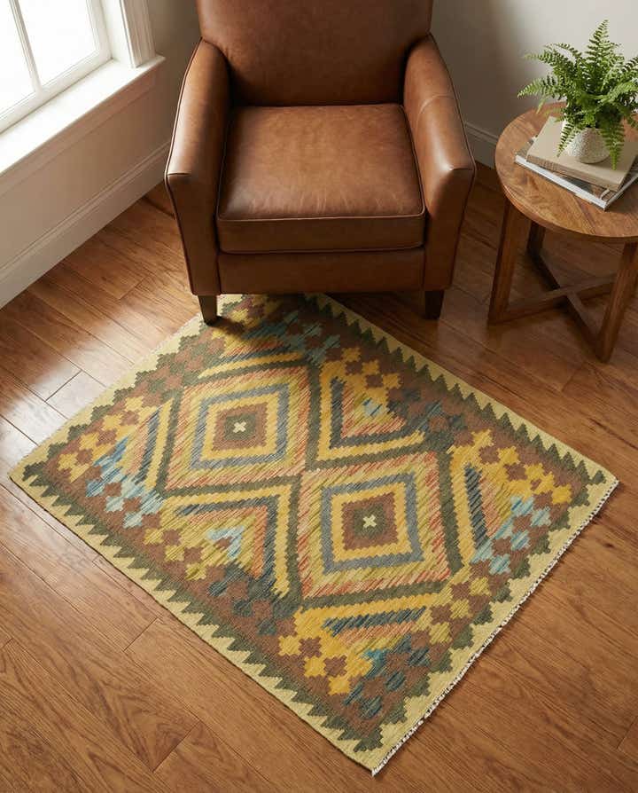 3' 2 x 3' 10 Hand Woven Kilim Maymana Wool Square Rug