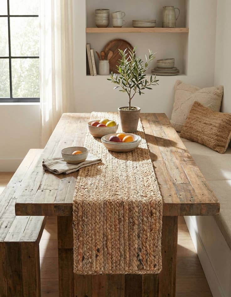 Detail image of 1' 2 x 8'  Hand Braided Jute Table Runner Rug