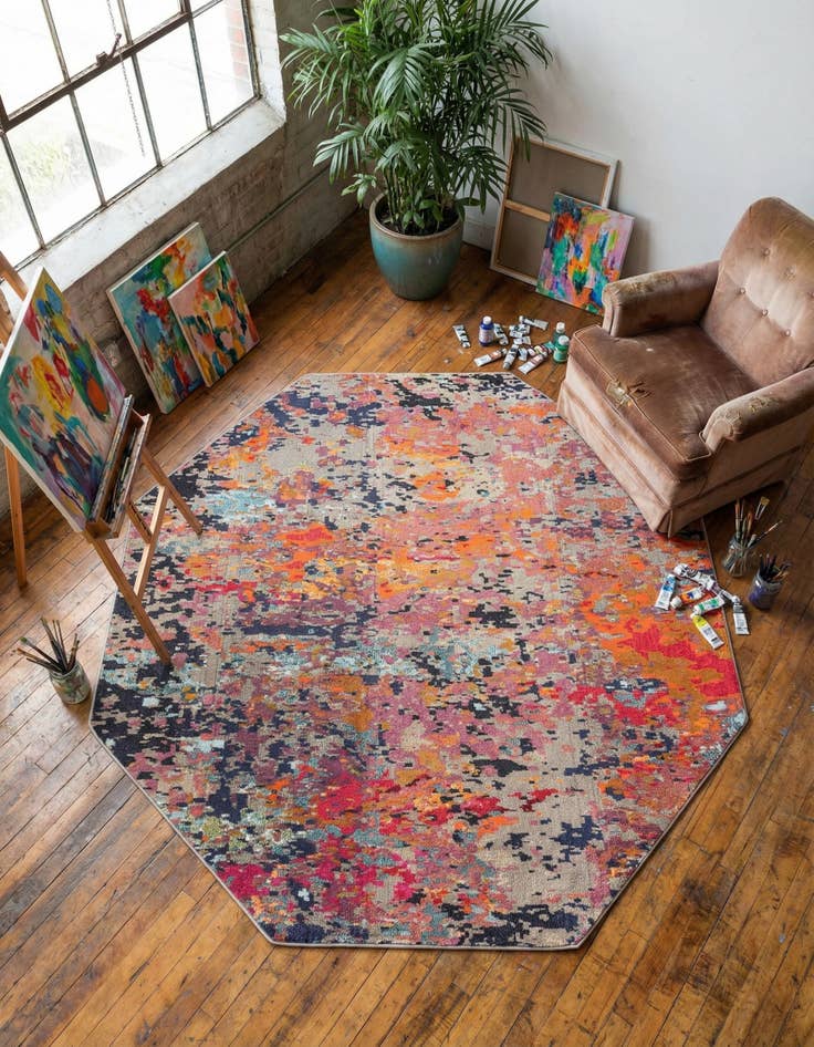 Detail image of 7' 10 x 7' 10 Washable Vivid Octagon Rug