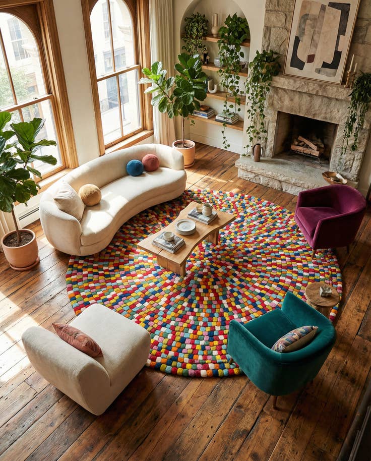 Detail image of 10' x 10' Felt Ball Wool Round Rug