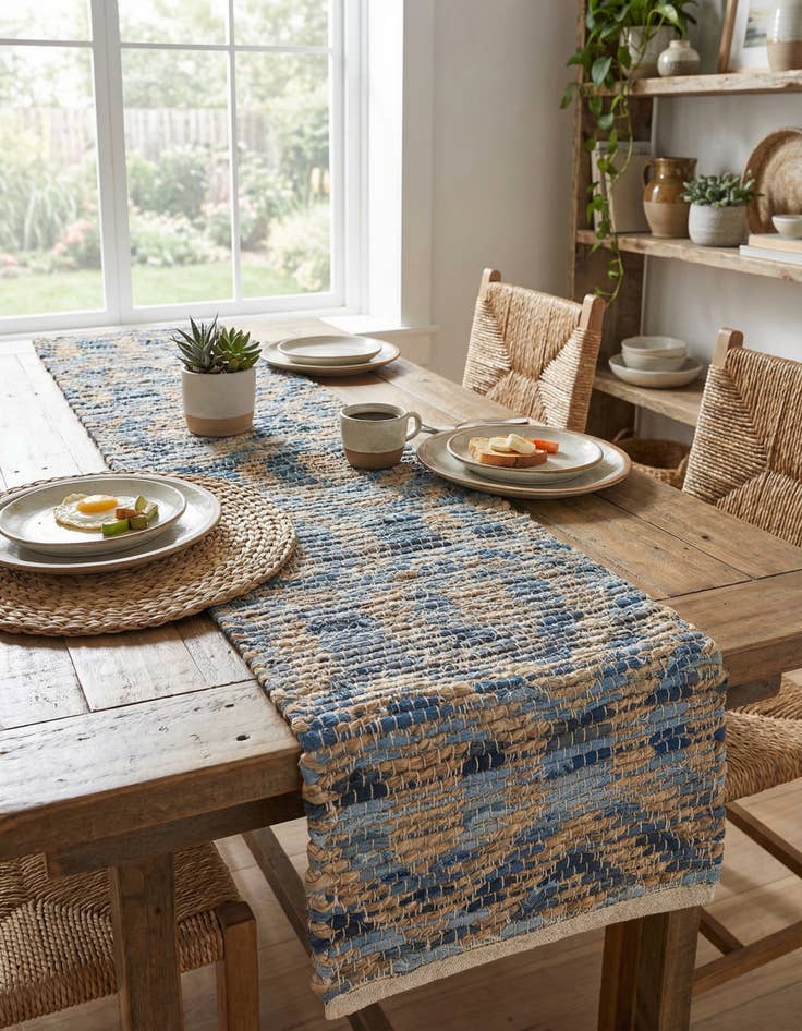 Detail image of 1' 2 x 4' 1  Hand Woven Chindi Jute Table Runner Rug