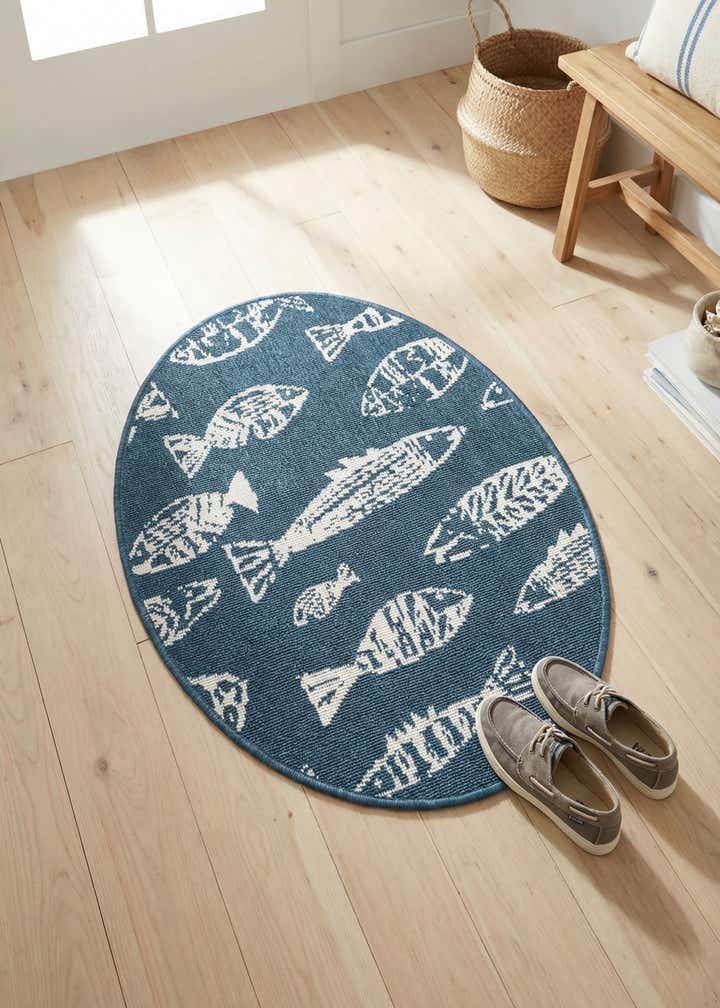 2' x 3' Easy-Clean Coastal Indoor / Outdoor Oval Rug