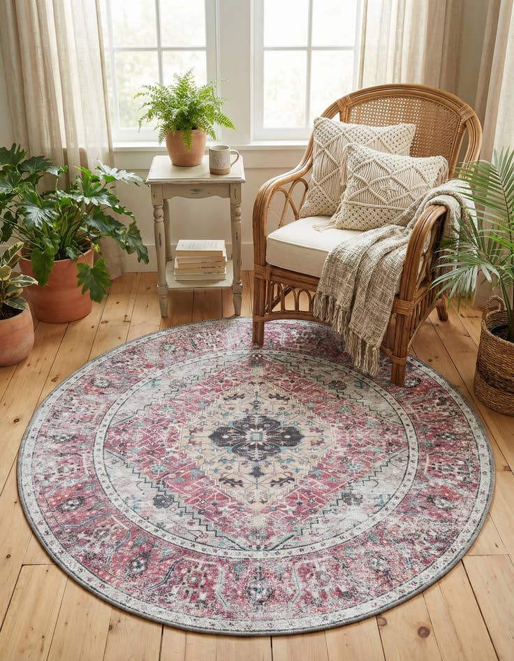 Detail image of 4' x 4'  Washable Yara Round Rug