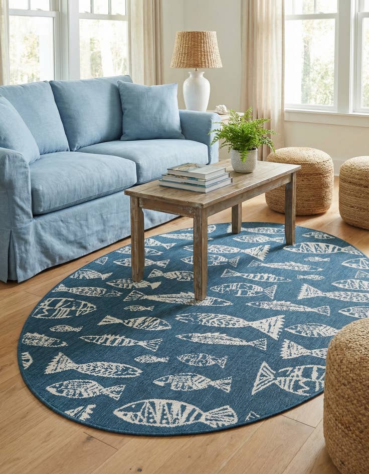 Detail image of 4' x 6' Washable Coastal Indoor / Outdoor Oval Rug