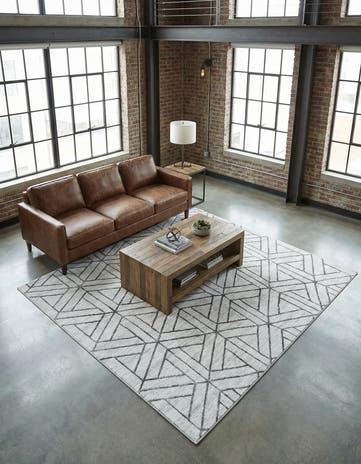 White Lattice Trellis Square Rug