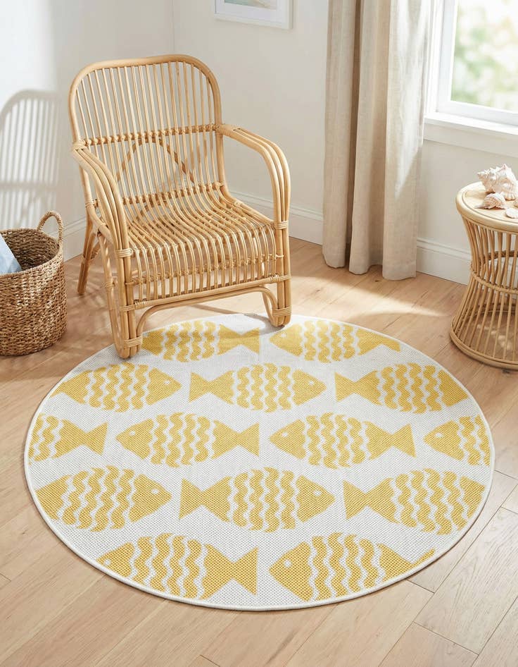 Detail image of 3' 1 x 3' 1 Washable Coastal Indoor / Outdoor Round Rug
