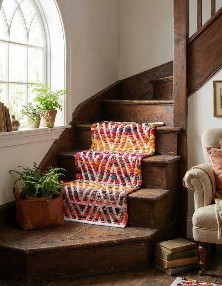 Detail image of 0' 9 x 2' 6  Hand Woven Chindi Chevron Stair Rug