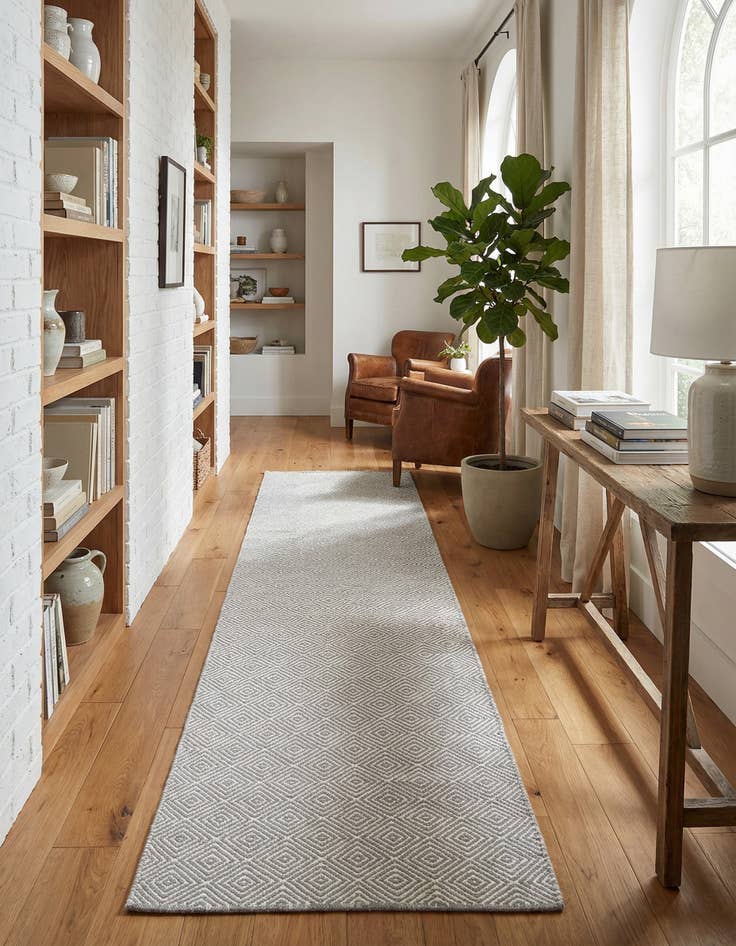 Detail image of 2' 7 x 12' Hand Woven Geo Trellis Flatweave Runner Rug