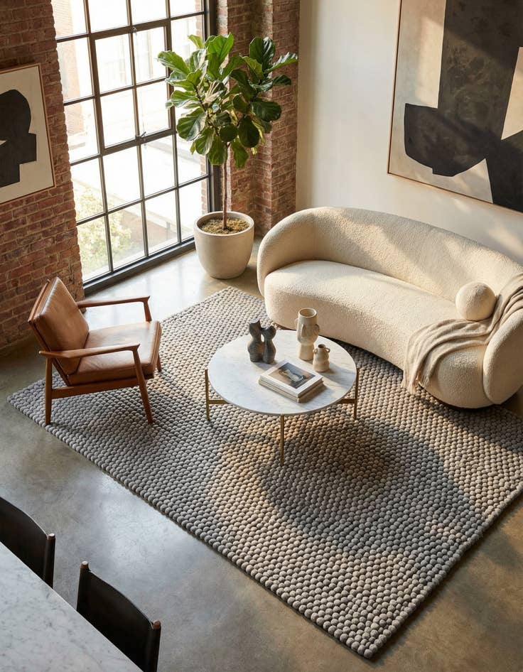 Detail image of 5' 1 x 8' Felt Ball Wool Rug