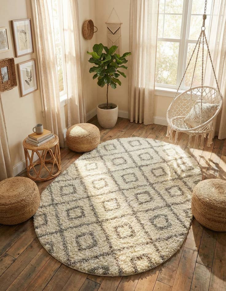 Detail image of 4' x 6' Trellis Shag Oval Rug