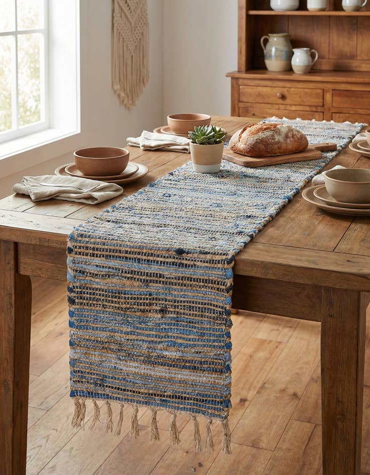 Detail image of 1' 2 x 6' 1  Hand Woven Chindi Jute Table Runner Rug