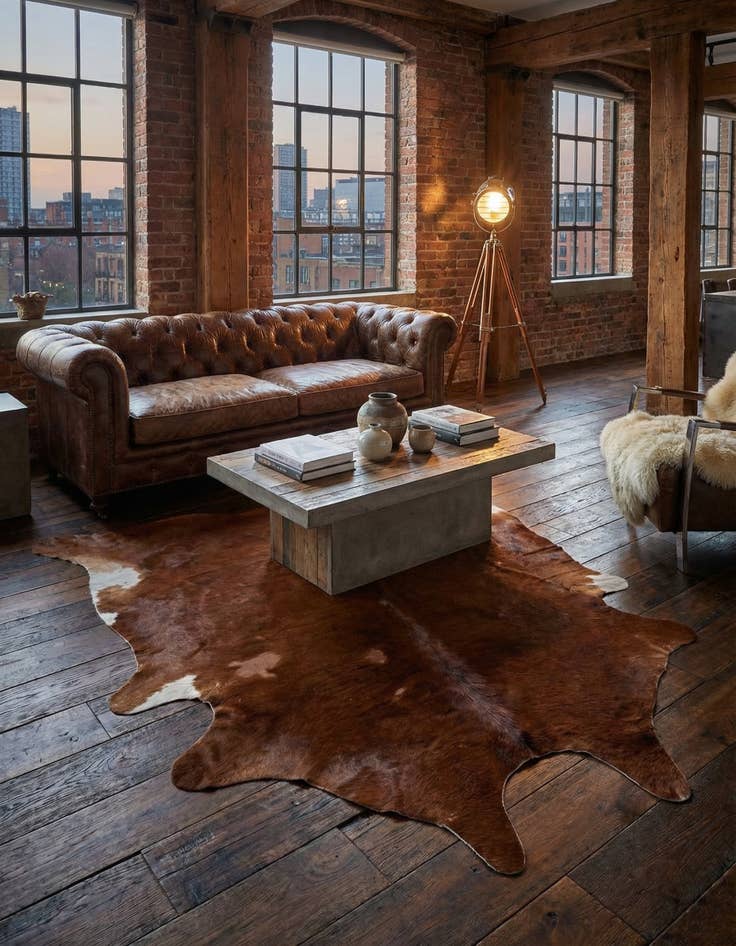 Detail image of 5' 3 x 5' 7 Cowhide Leather Rug