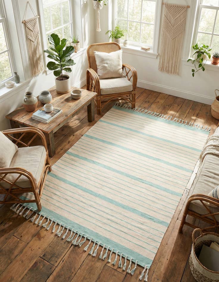 Detail image of 6' 1 x 9'  Hand Woven Chindi Cotton Rug