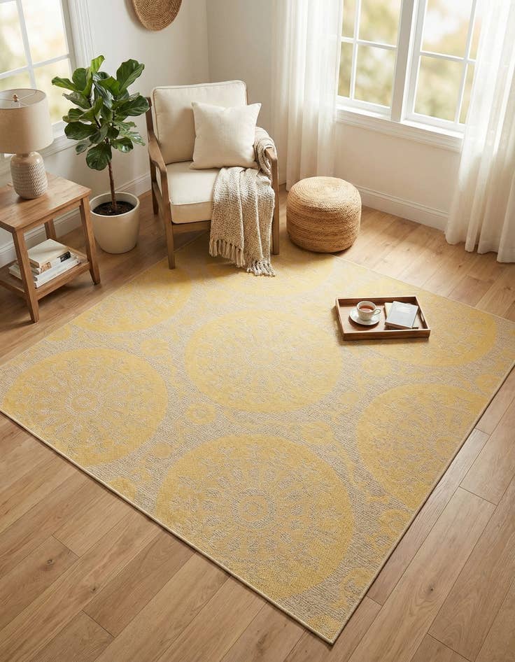 Detail image of 6' x 6' Washable Botanical Indoor / Outdoor Square Rug