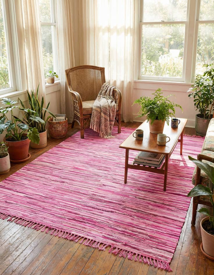 Detail image of 8' x 10'  Hand Woven Chindi Cotton Rug