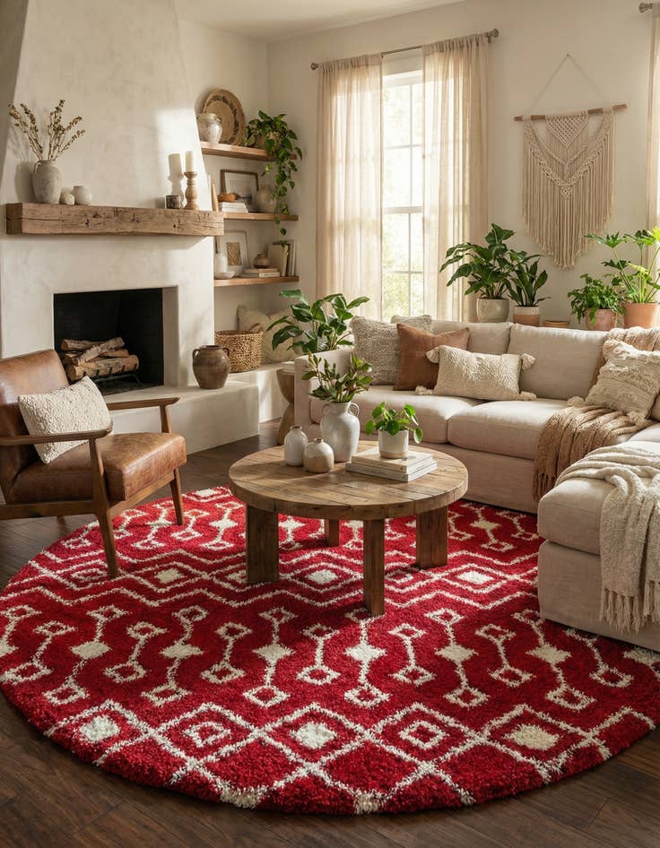 Detail image of 10' x 10' Moroccan Trellis Shag Round Rug