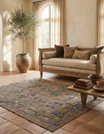 5' 8 x 6' 9 Hand Woven Kilim Suzani Wool Square Rug