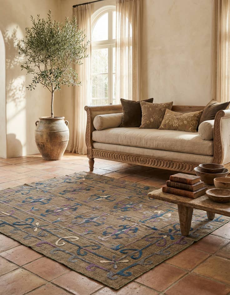 Detail image of 5' 8 x 6' 9 Hand Woven Kilim Suzani Wool Square Rug