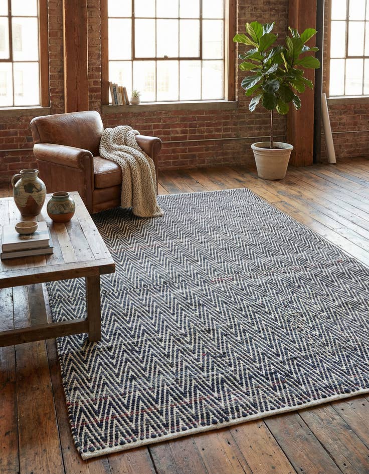 Detail image of 7' 1 x 10'  Hand Woven Chindi Chevron Rug