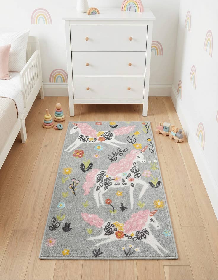 Detail image of 2' 2 x 4' Unicorns Whimsy Kids Runner Rug