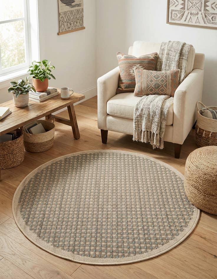 Detail image of 3' x 3' Washable Border Indoor / Outdoor Round Rug