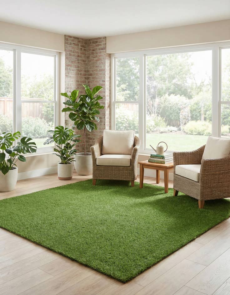 Detail image of 10' x 10' Washable Grass Indoor / Outdoor Square Rug
