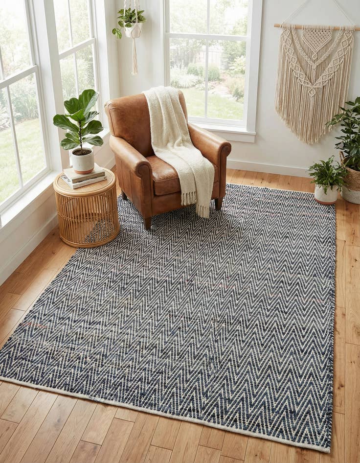 Detail image of 8' x 11' Hand Woven Chindi Chevron Rug