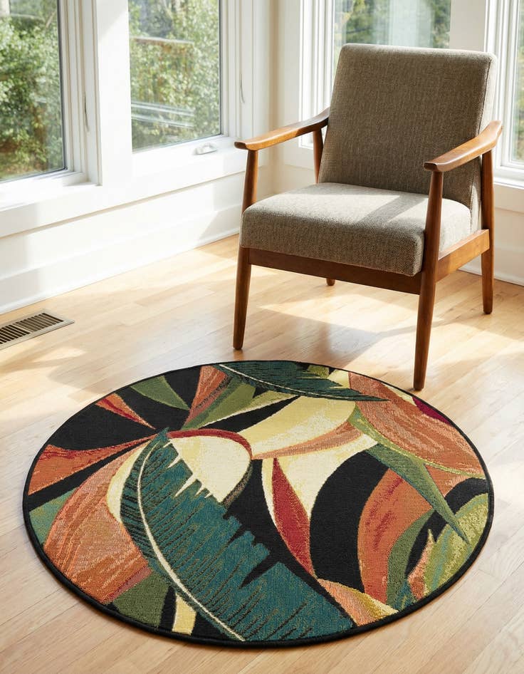 Detail image of 3' x 3' Easy-Clean Botanical Indoor / Outdoor Round Rug