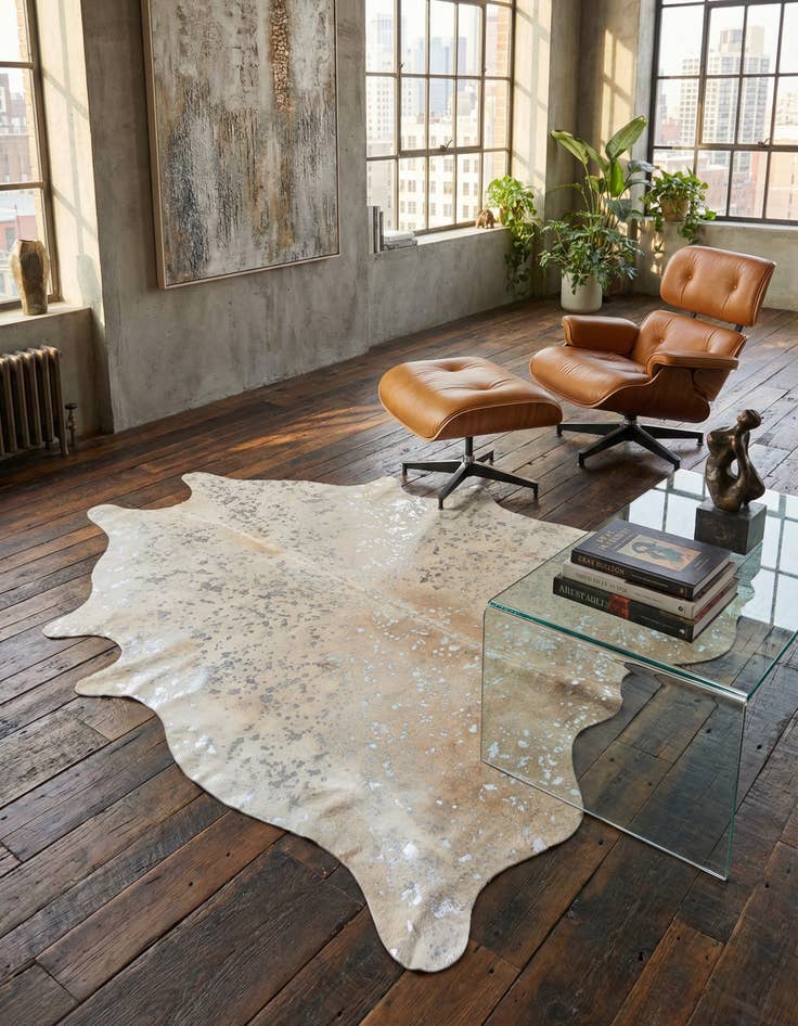 Detail image of 6' 10 x 7' 4 Cowhide Leather Square Rug