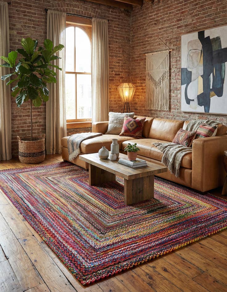 Detail image of 10' x 13' 1  Hand Braided Chindi Rug