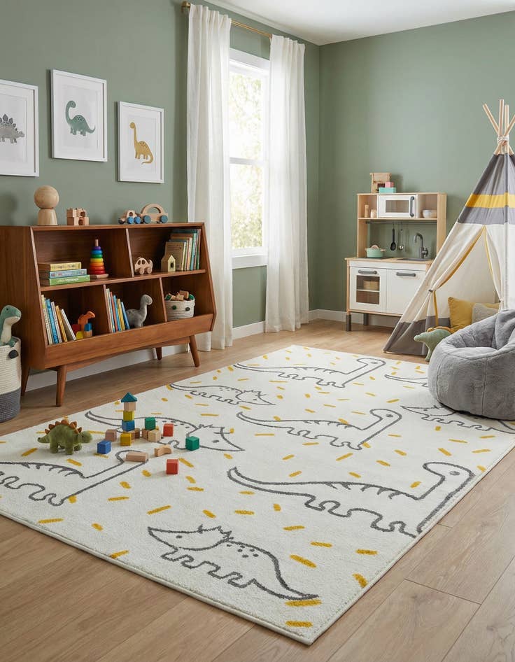 Detail image of 5' 3 x 8' Dinosaur Whimsy Kids Rug