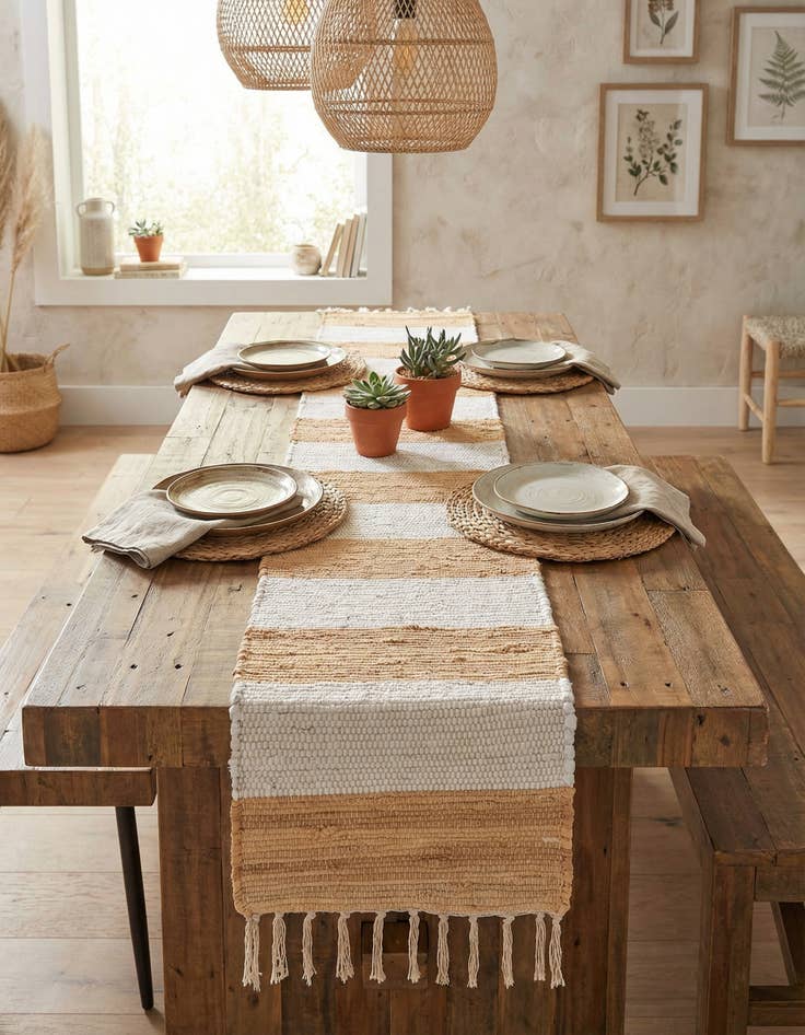 Detail image of 1' 2 x 8'  Hand Woven Chindi Rag Table Runner Rug