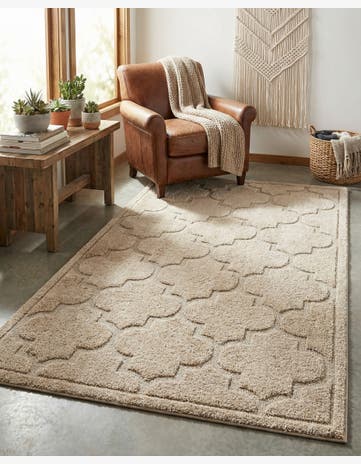 Beige Lattice Shag Rug