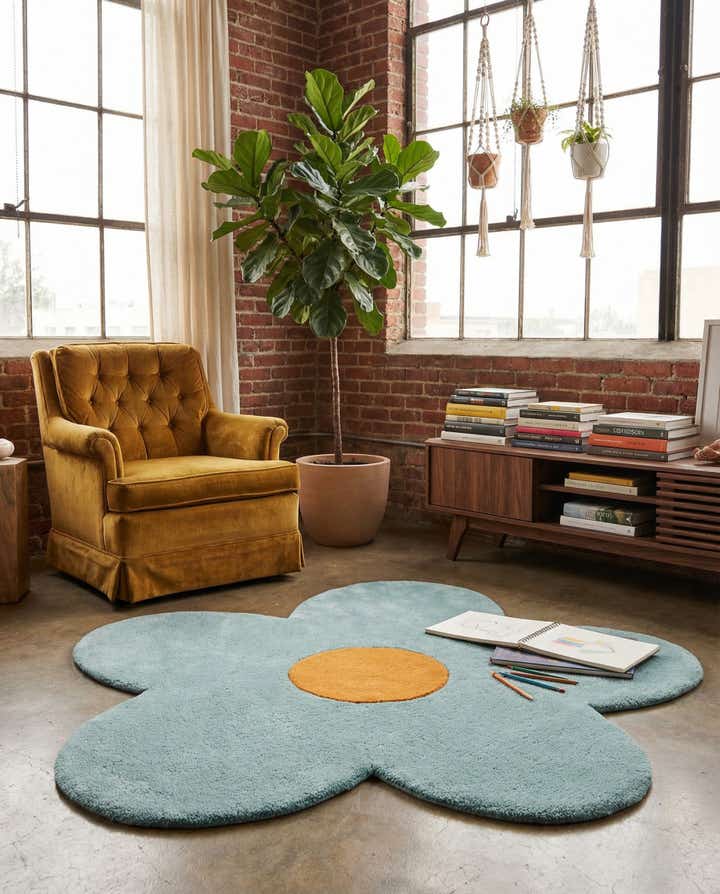 4' 1 x 4' 1 Happy Rugs Funky Flower Wool Round