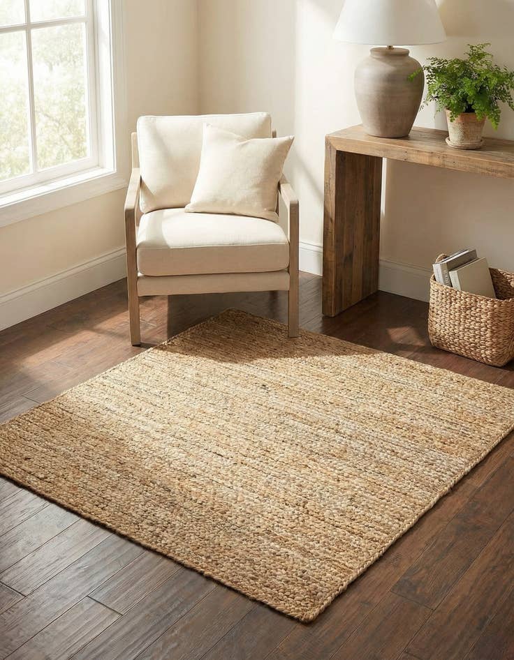 Detail image of 4' 1 x 4' 1 Handmade Braided Jute Square Rug