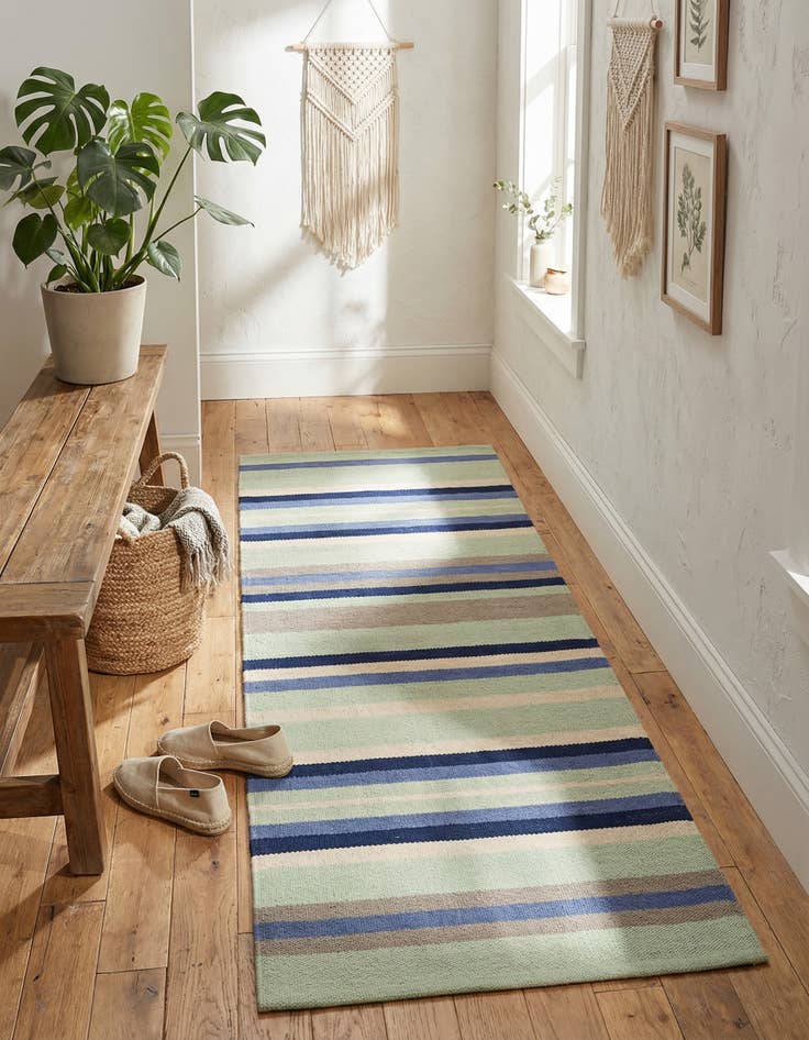 Detail image of 2' x 5' 1  Hand Woven Flatweave Cotton Dhurrie Runner Rug