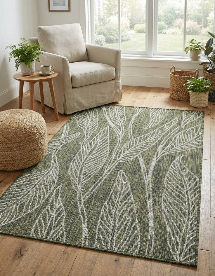Detail image of 3' x 5' 3 Washable Botanical Indoor / Outdoor Rug