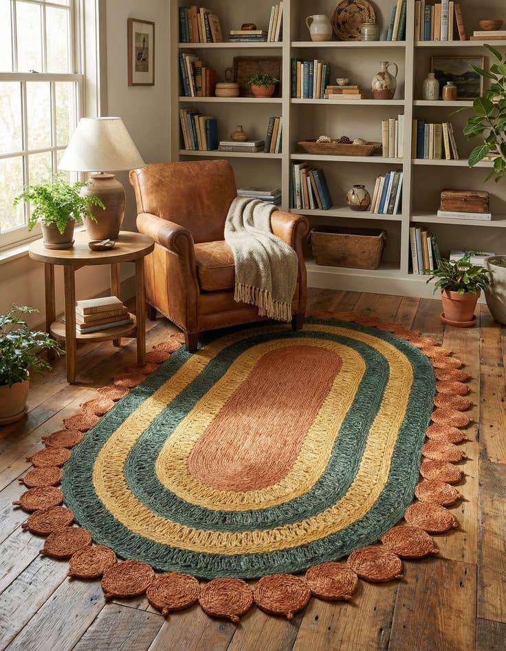 Detail image of 5' 1 x 8'  Hand Braided Jute Oval Rug