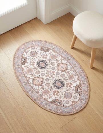 Ivory Washable Timeless Oval Rug