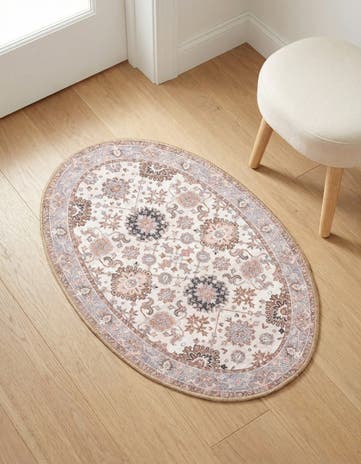 Ivory Washable Timeless Oval Rug