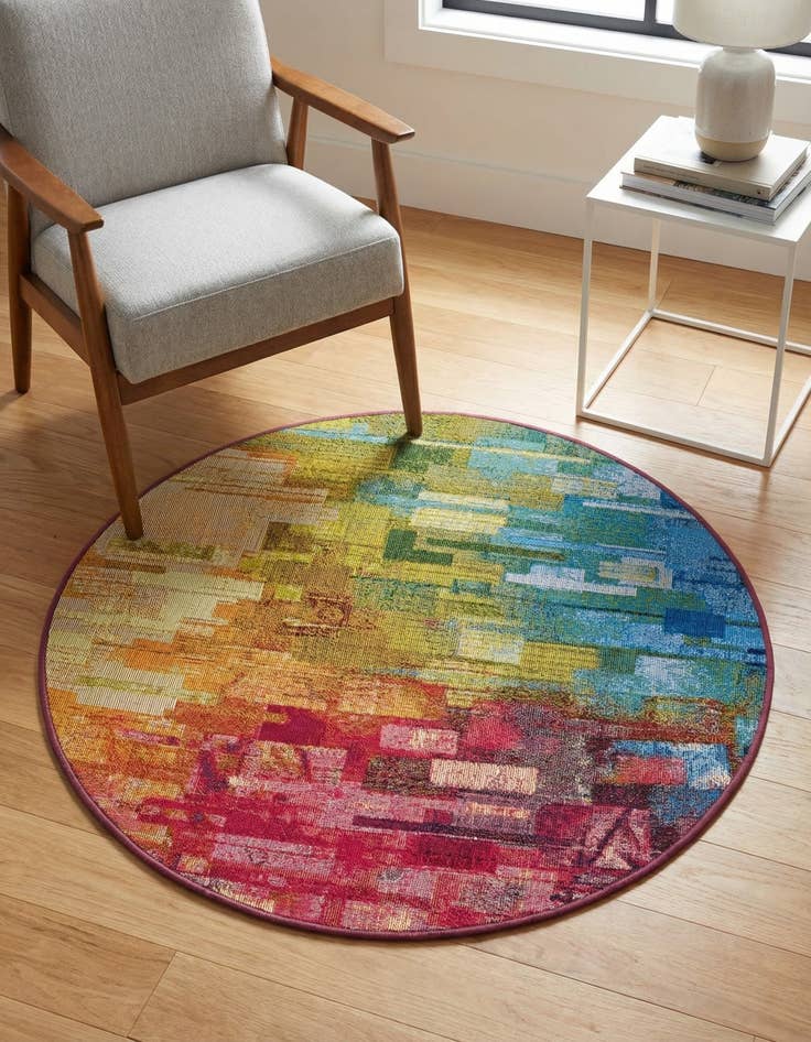 Detail image of 3' x 3'  Washable Modern Indoor / Outdoor Round Rug