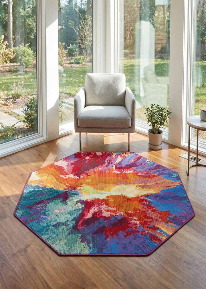 4' x 4' Easy-Clean Modern Indoor / Outdoor Octagon Rug