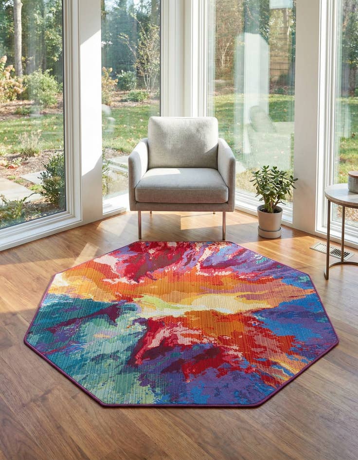Detail image of 4' x 4'  Washable Modern Indoor / Outdoor Octagon Rug